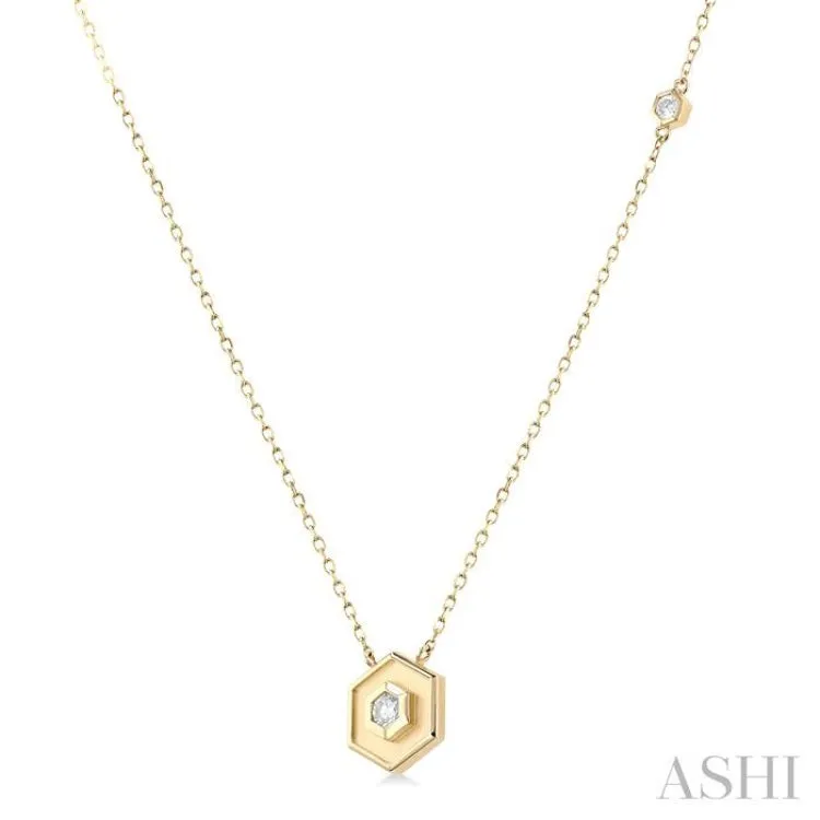 1/5 ctw Petite Double Hexagon Round Cut Diamond Fashion Necklace in 14K Yellow Gold