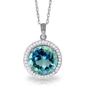 8 Carat 14K Solid White Gold Diamond Blue Topaz Necklace