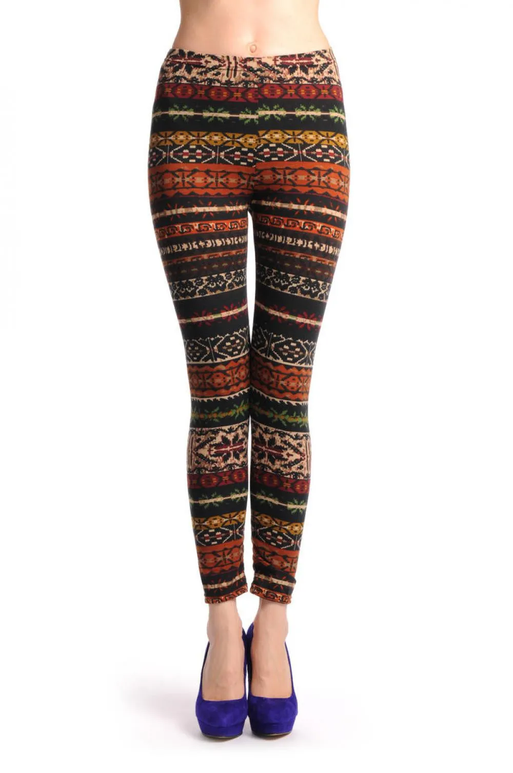 Beige Brown Green & Black Aztec Jacquard Knit Print