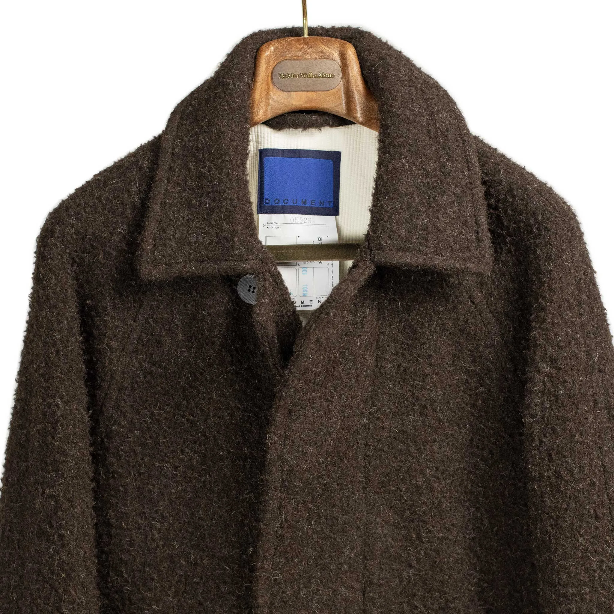 Belted balmaacaan overcoat in brown Casentino wool