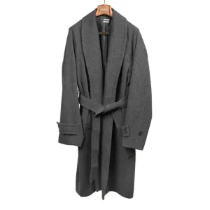 Belted robe coat in charcoal French wool hopsack