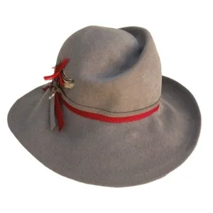 Betmar Vintage Gray Wool Red Feather Ribbon Fedora Wide Brim Ladies Hat