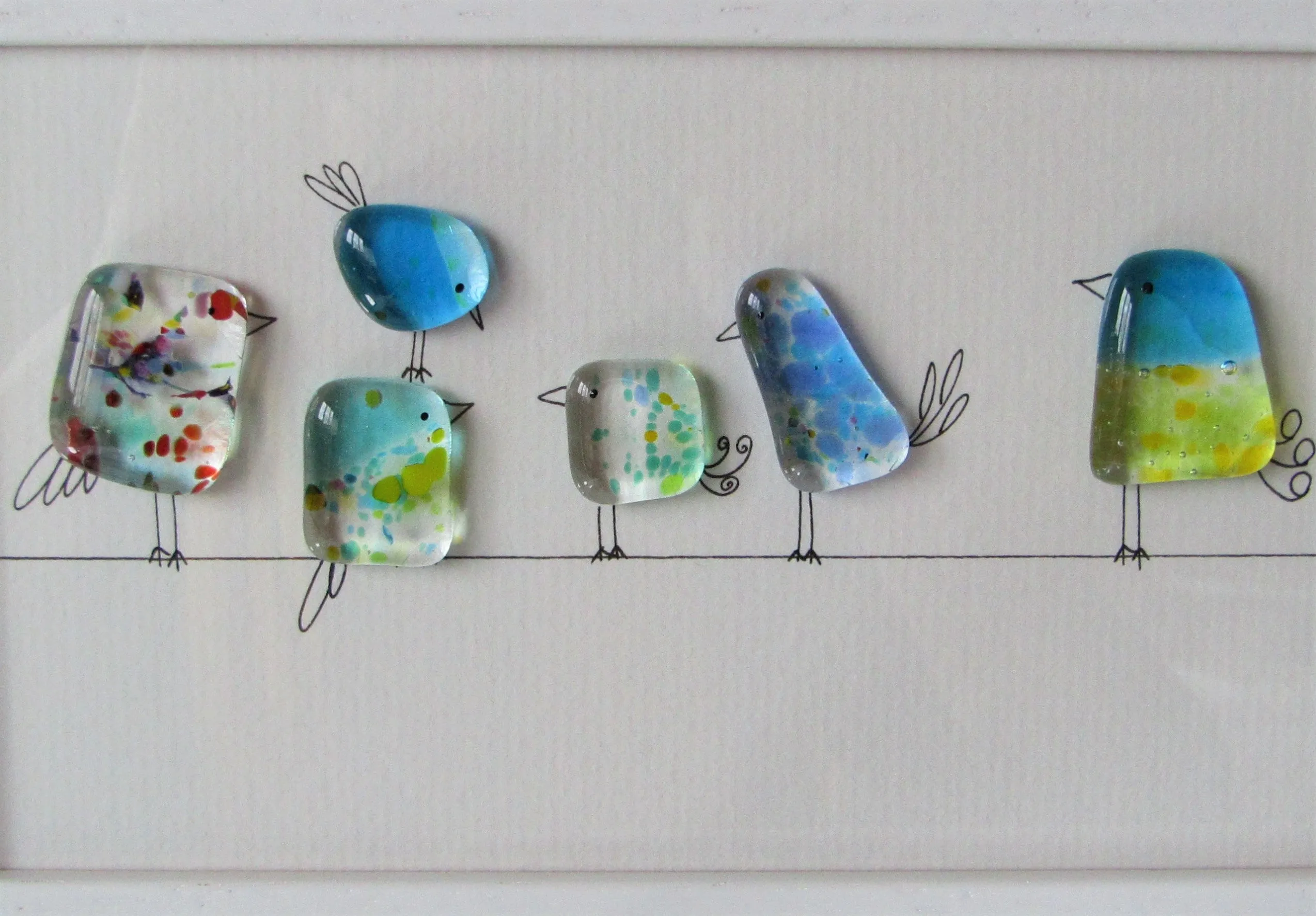 Birds on a Line - Fused Glass and Illustration