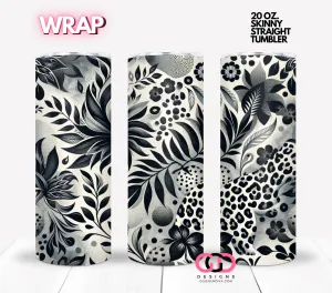 Black White Grey Patterns-  Digital tumbler wrap for 20 oz skinny straight tumbler