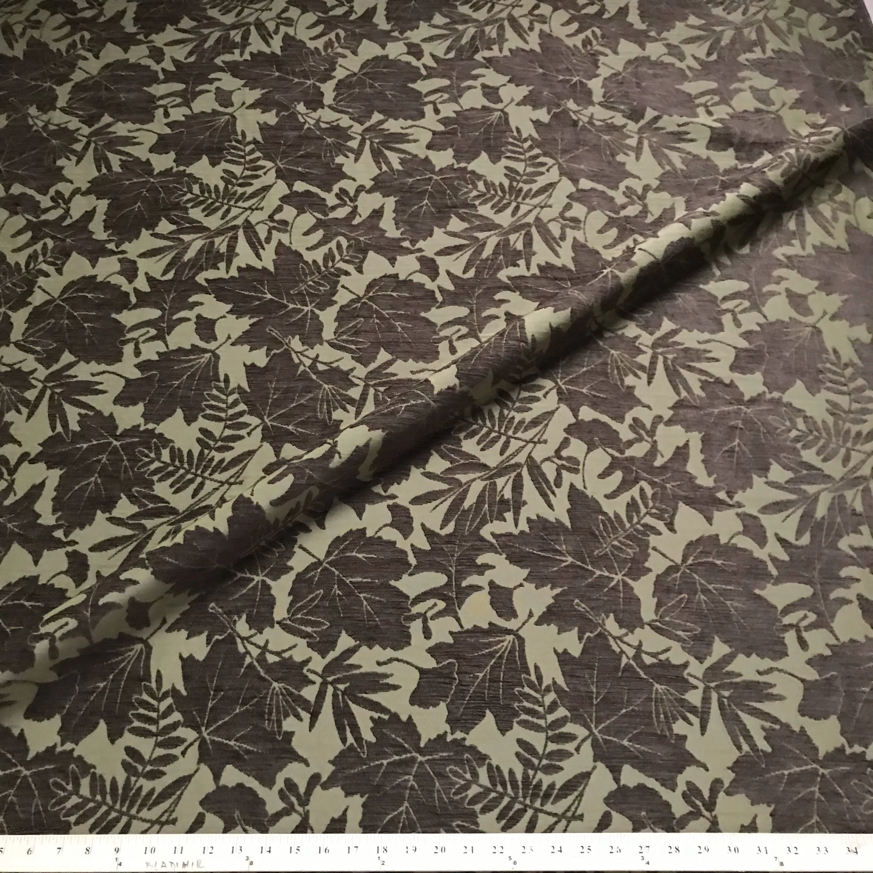 Brown Leaf Chenille Woven Upholstery Fabric 54"