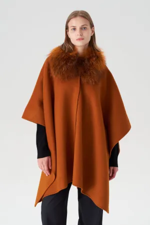 Cashmere Cape with Detachable Fur Collar