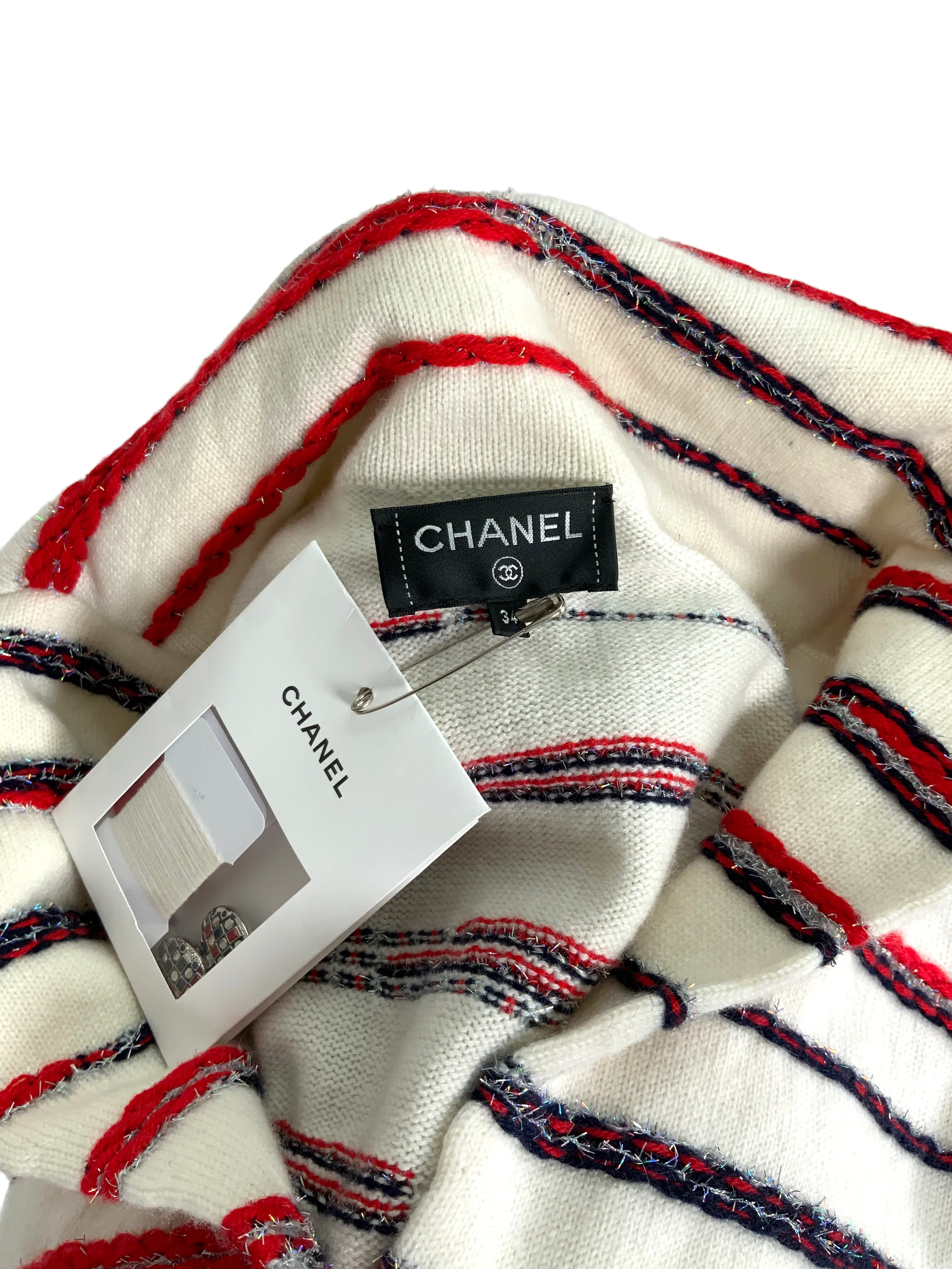 CHANEL 20S Striped Cashmere Jacket Size S NEW