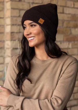 Dark Brown Cuffed Fleece Knit Beanie