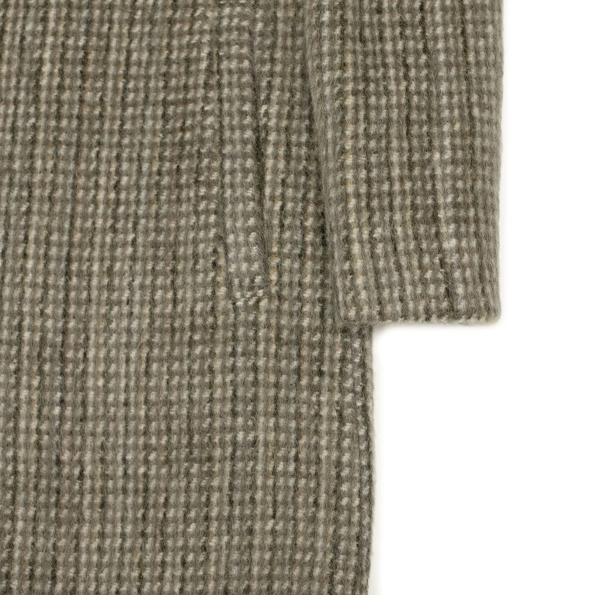 Dolman overcoat in "Foggy" grey, black and olive checked mohair mix