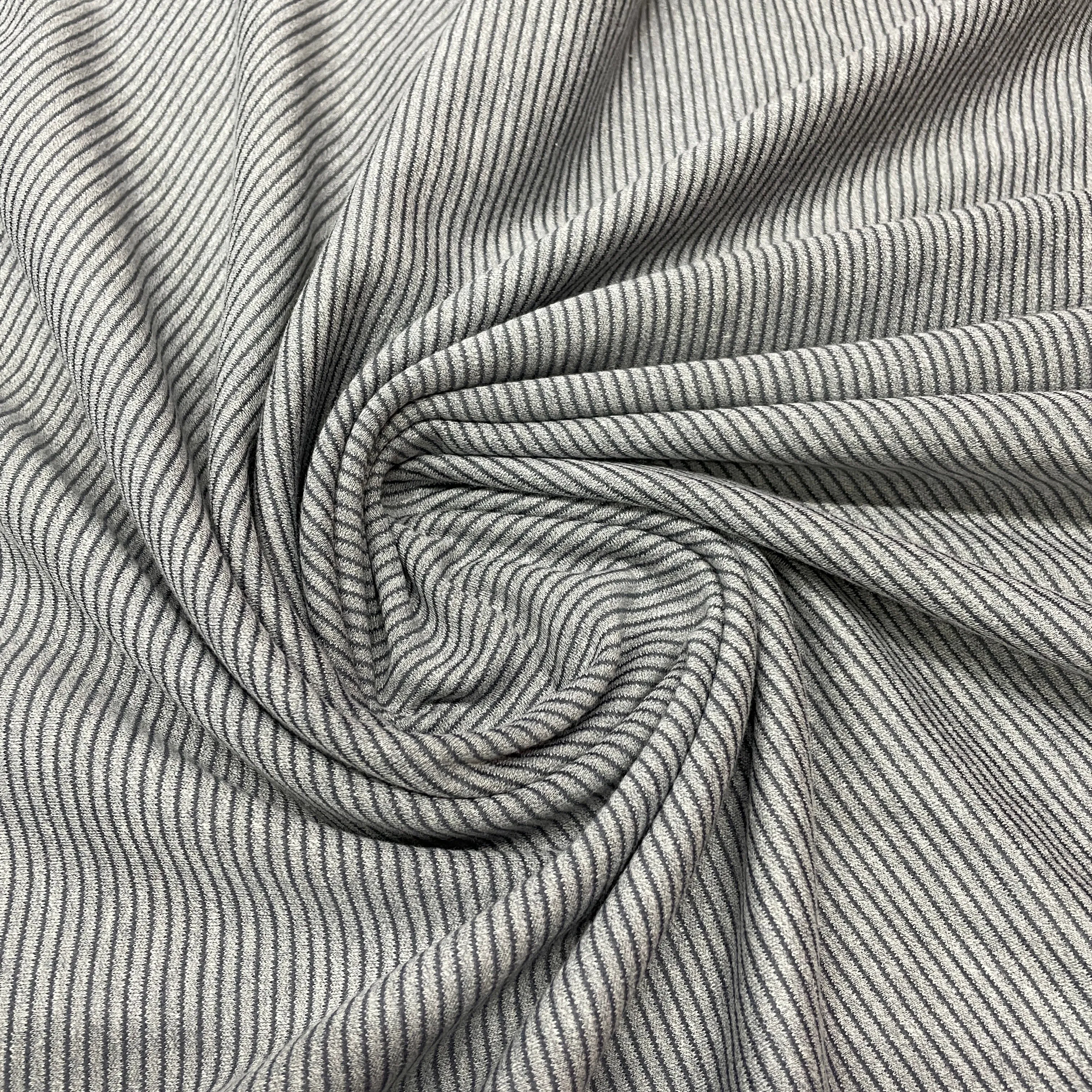 Grey Color Stripe Woollen Suitings Lycra Fabric