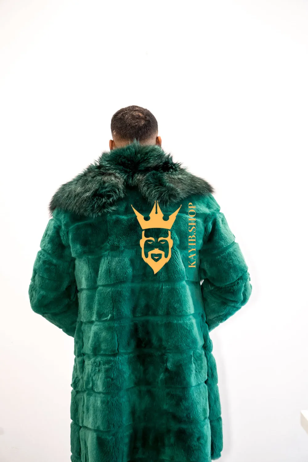 Handmade Luxury Winter Men's Rex Rabbit Fur Coat with Super Large Raccoon Collar - Premium Fashion coat