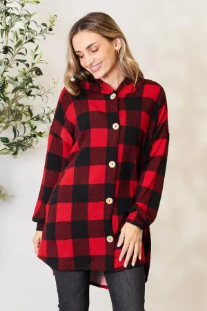 Heimish Full Size Plaid Button Front Hooded Shrit