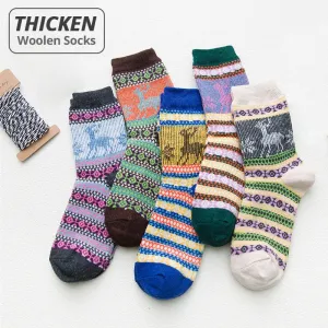 HSS Brand Thicken Women Winter Socks Warm Rabbit Wool Girl's Socks High Quality Cotton Casual Harajuku Retro Dress socks 5Pairs