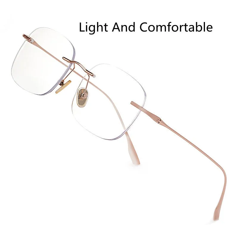 KatKani Unisex Rimless Polygon Round Titanium Frame Eyeglasses