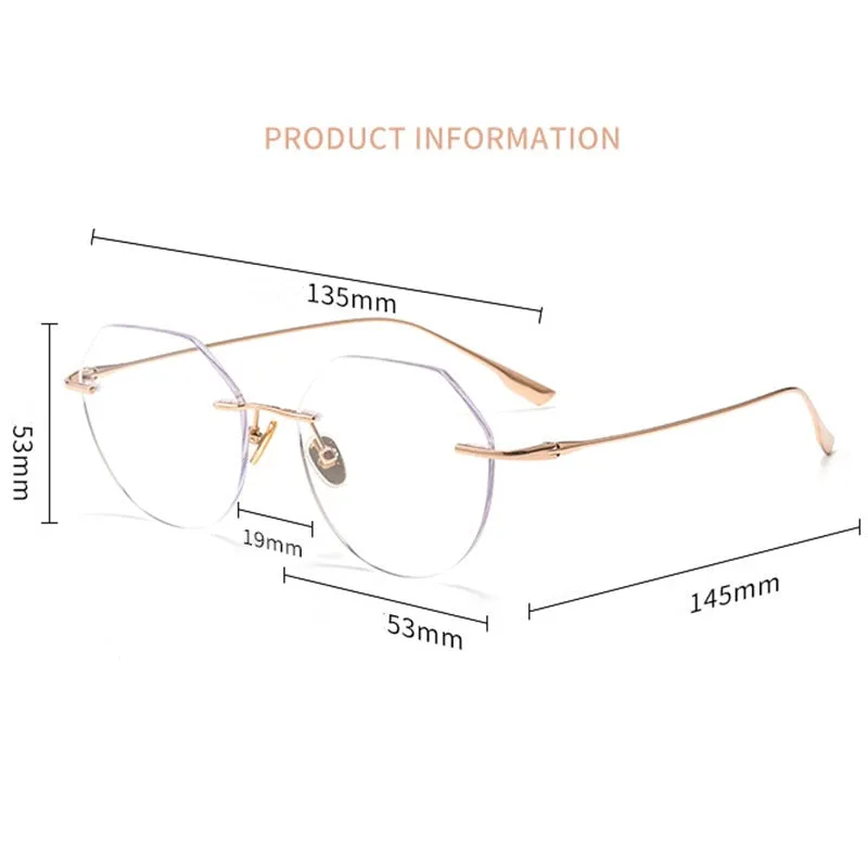 KatKani Unisex Rimless Polygon Round Titanium Frame Eyeglasses