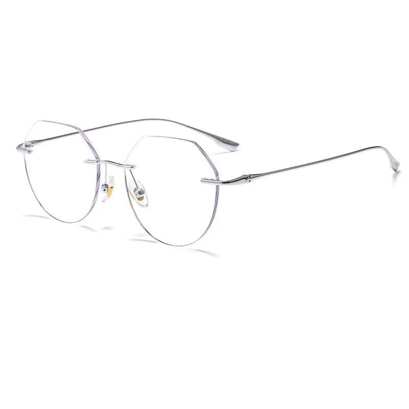 KatKani Unisex Rimless Polygon Round Titanium Frame Eyeglasses