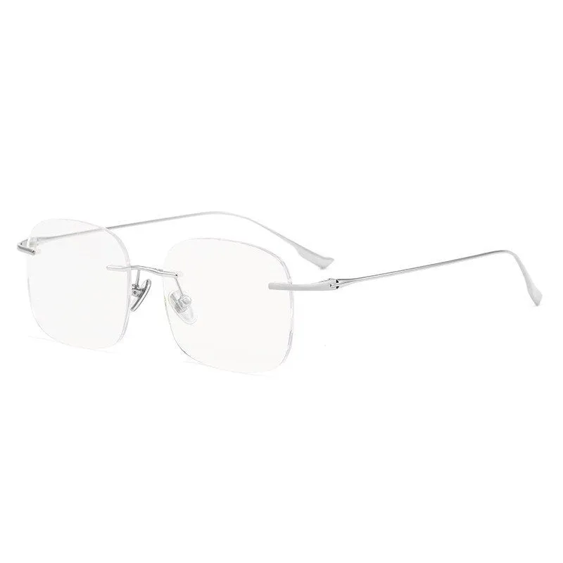 KatKani Unisex Rimless Polygon Round Titanium Frame Eyeglasses