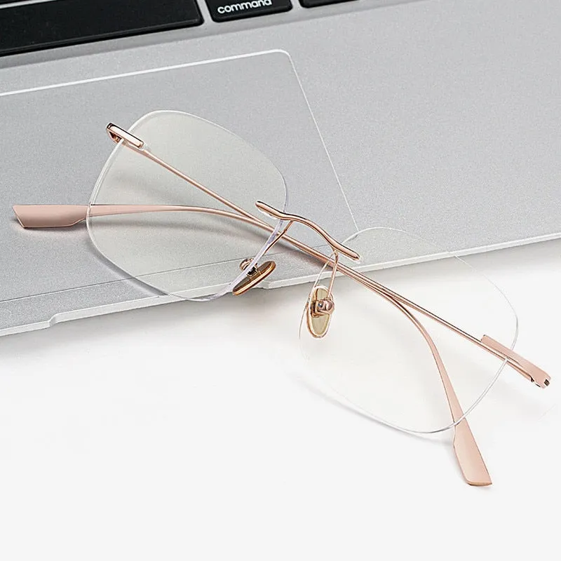 KatKani Unisex Rimless Polygon Round Titanium Frame Eyeglasses