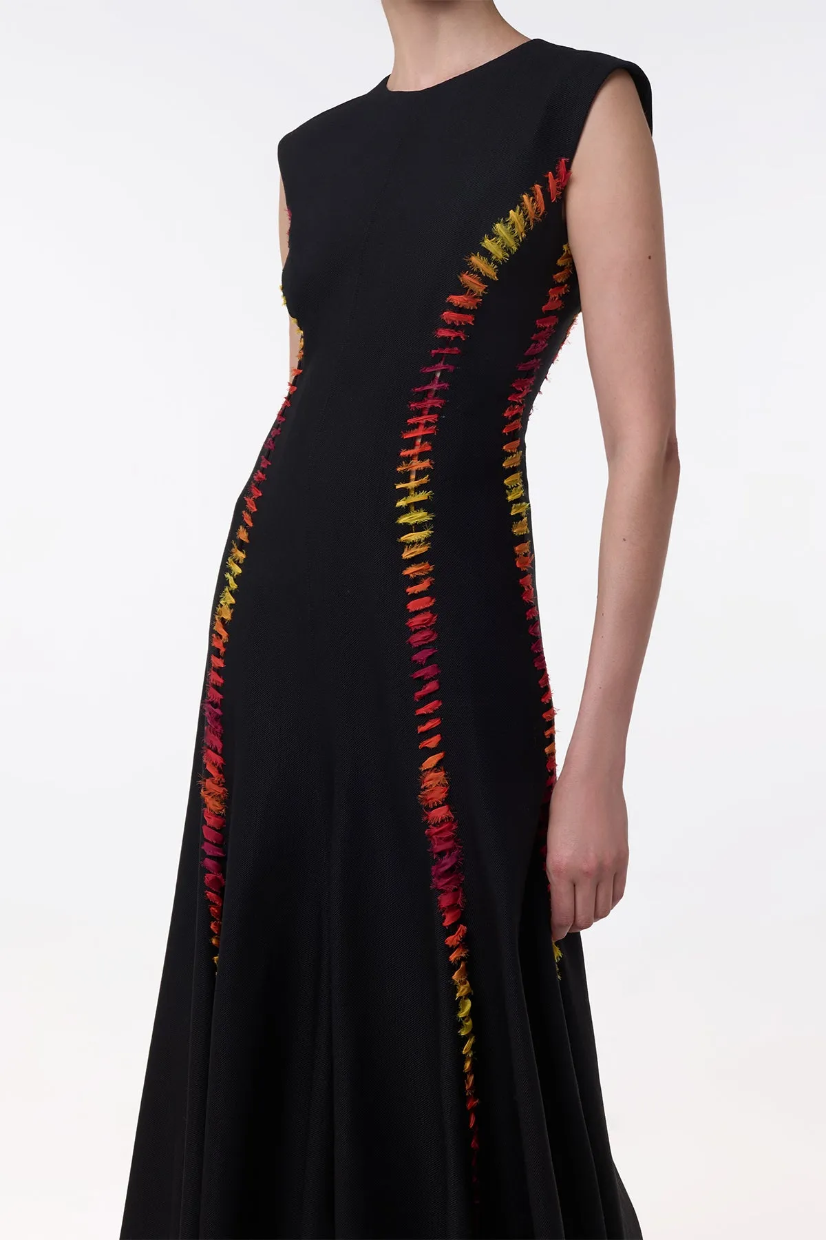 Kendal Laces Midi Dress in Black Wool