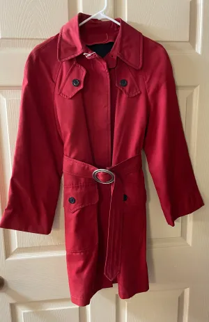 <€€* Vintage Womens Sz 12 London Fog Red Trench Rain Coat Mid Length