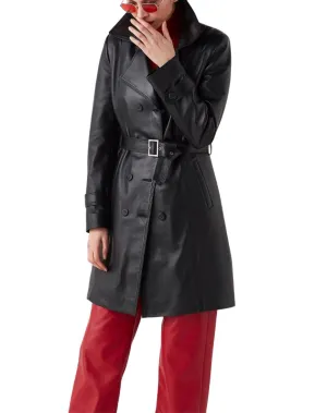 Lune Black Leather Trench Coat