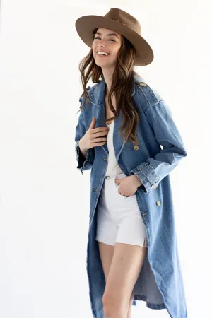 Medium Wash Denim Trench Coat