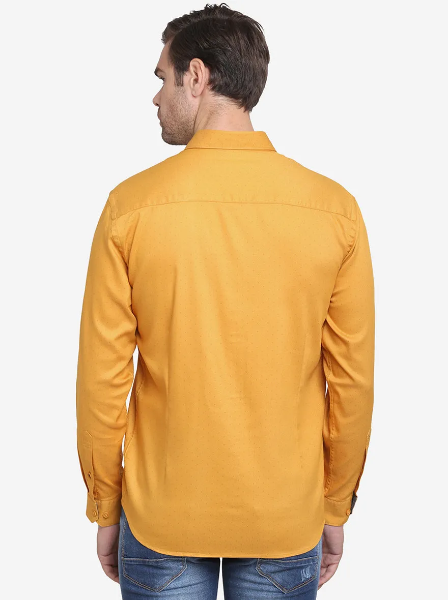 Mustard Yellow Printed Slim Fit Casual Shirt  | JadeBlue