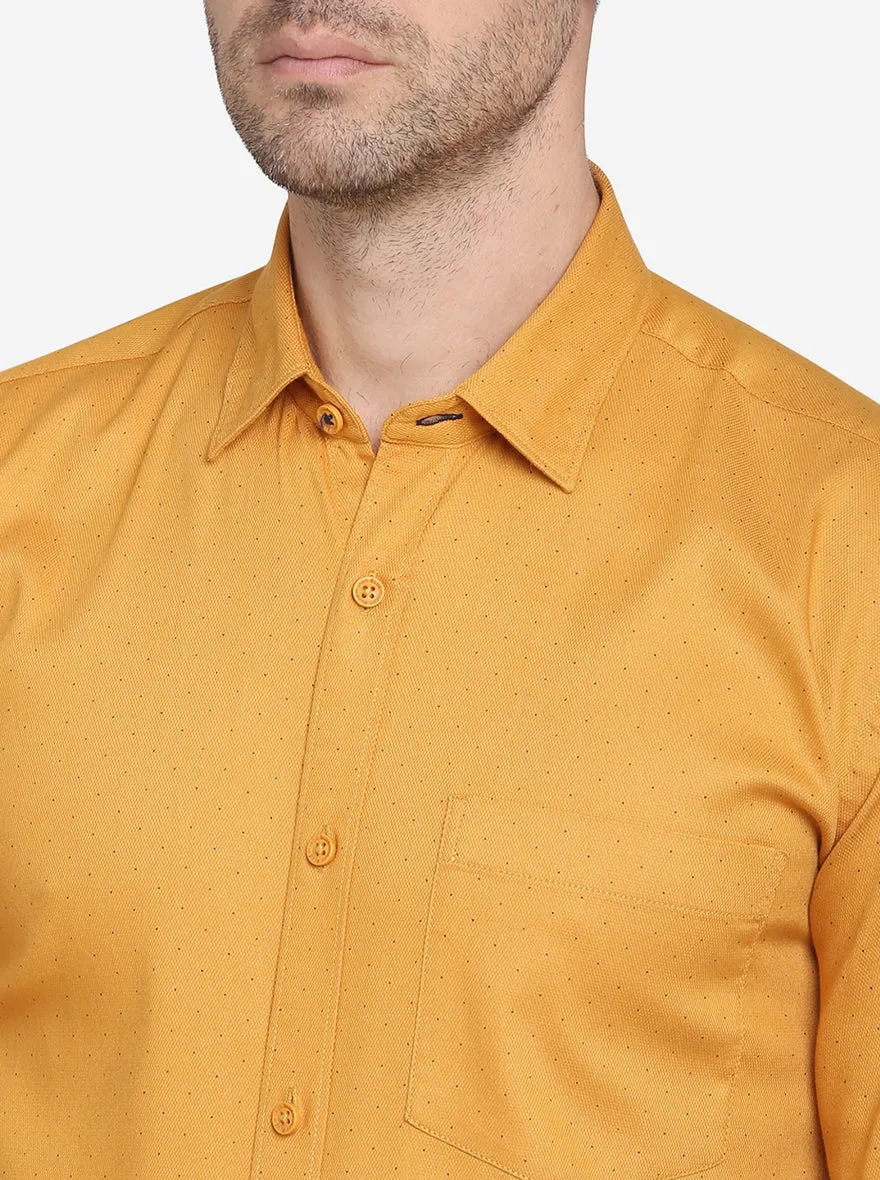 Mustard Yellow Printed Slim Fit Casual Shirt  | JadeBlue