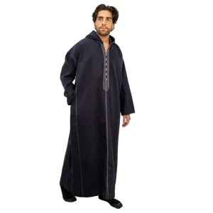 Navy Blue Hooded Moroccan Thobe – Jellabiya