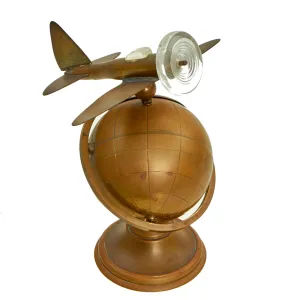 Original U.S. WWII Trench Art Airplane / Globe Desktop Cigarette Box