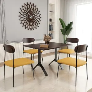 SIYARA DESIGN Elixir Solid Sheesham Wood Dining Table 4 Seater | Wooden Dining Set 4 Seater | Dining Table Set with 4 Iron Leg Chairs | Dining Room Sets (Walnut, Black Legs)