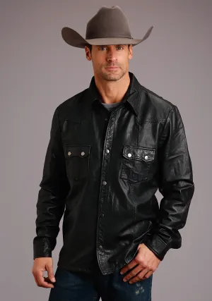 Stetson Mens Black Leather Western Shirt Jacket