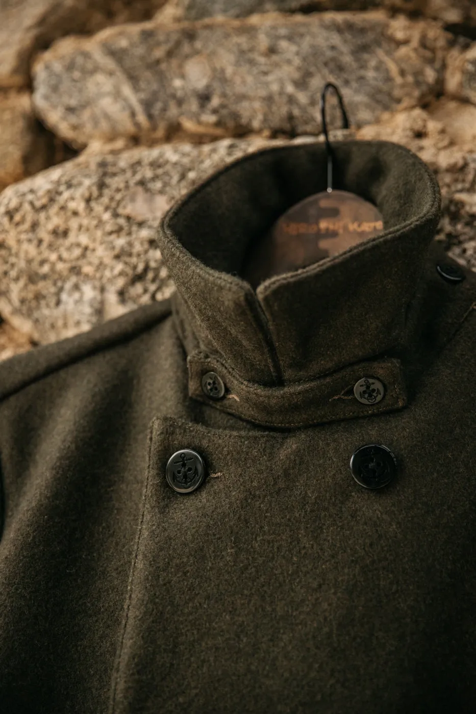 The Mallet Peacoat 21oz Melton Wool - Military Green