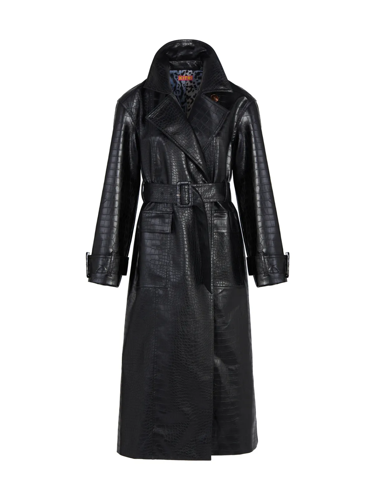 Valeria Black Faux Croc Oversized Trench Coat