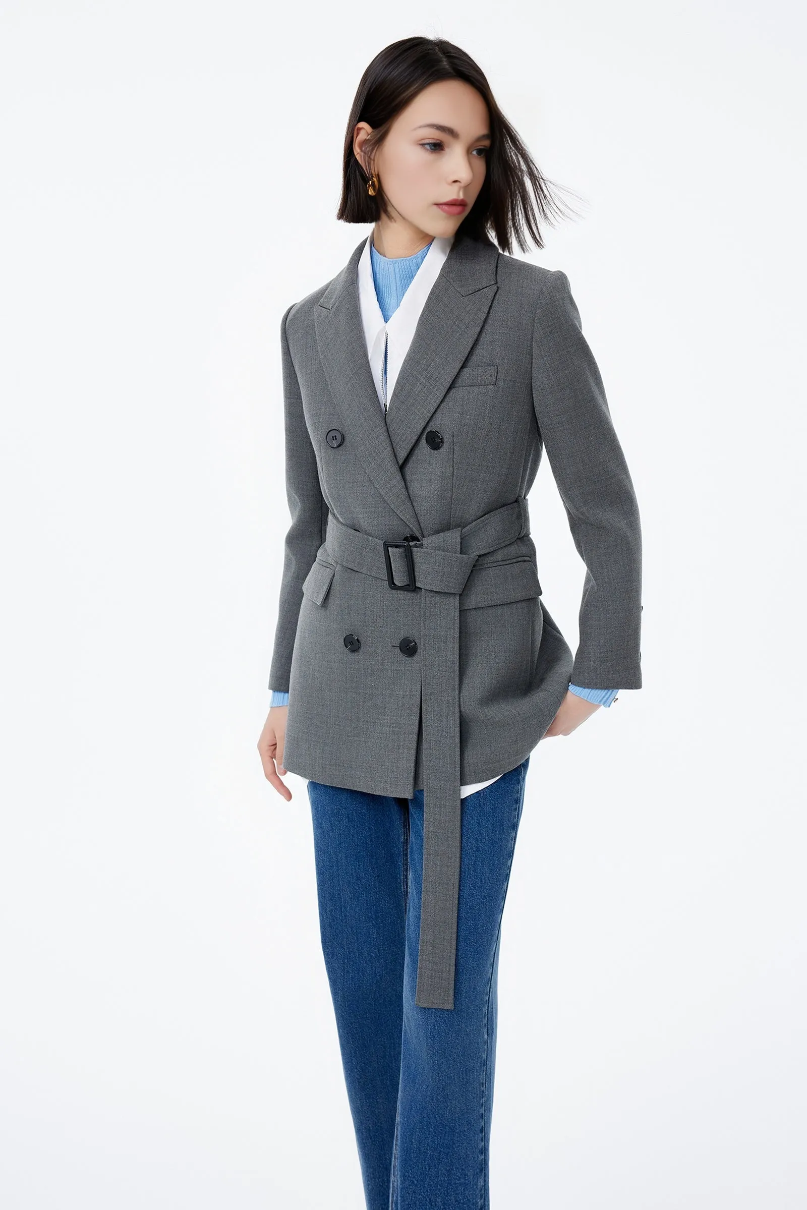 Vintage Wool Suit Jacket With Slimming Belt