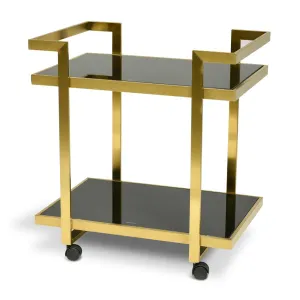 Walter Bar Cart - Tempered Glass - Gold Base