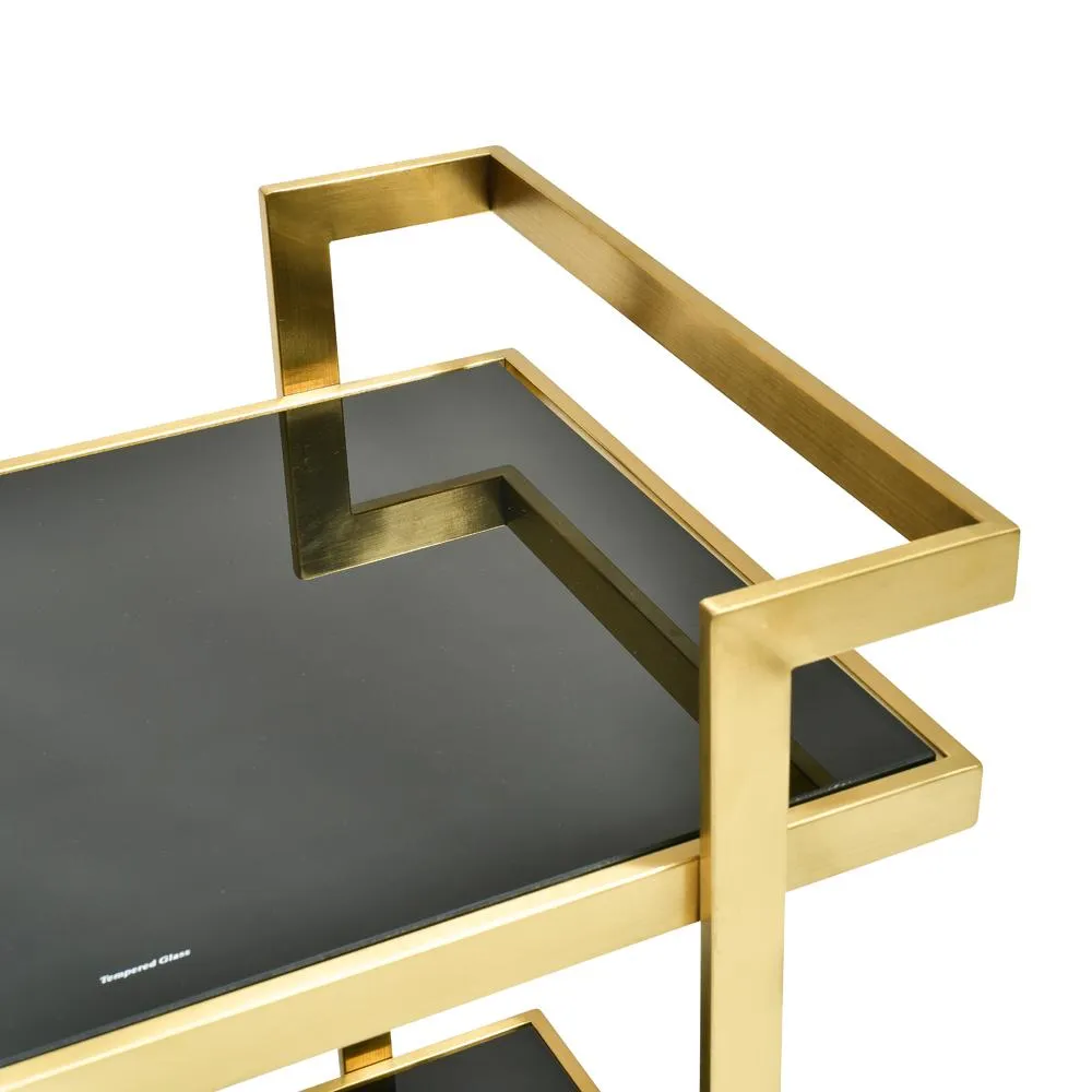 Walter Bar Cart - Tempered Glass - Gold Base