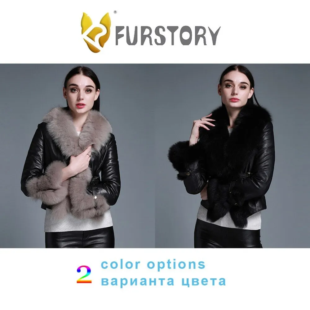 Winter Coat with Real Fur Sheep Fox Fur Collar and Trim Overcoat  010213