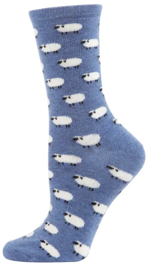 Women's Cashmere Sheep Crew Socks -Denim