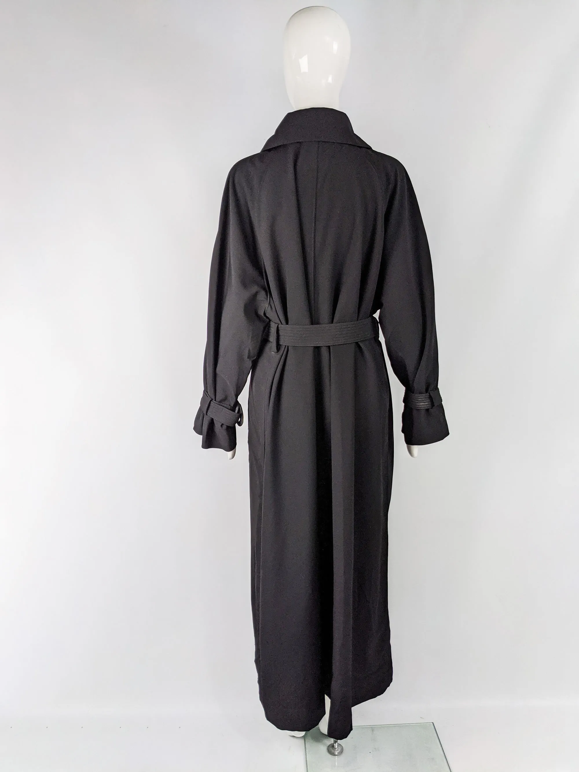 Vintage Womens Black Full-Length Trench Coat, 1980s