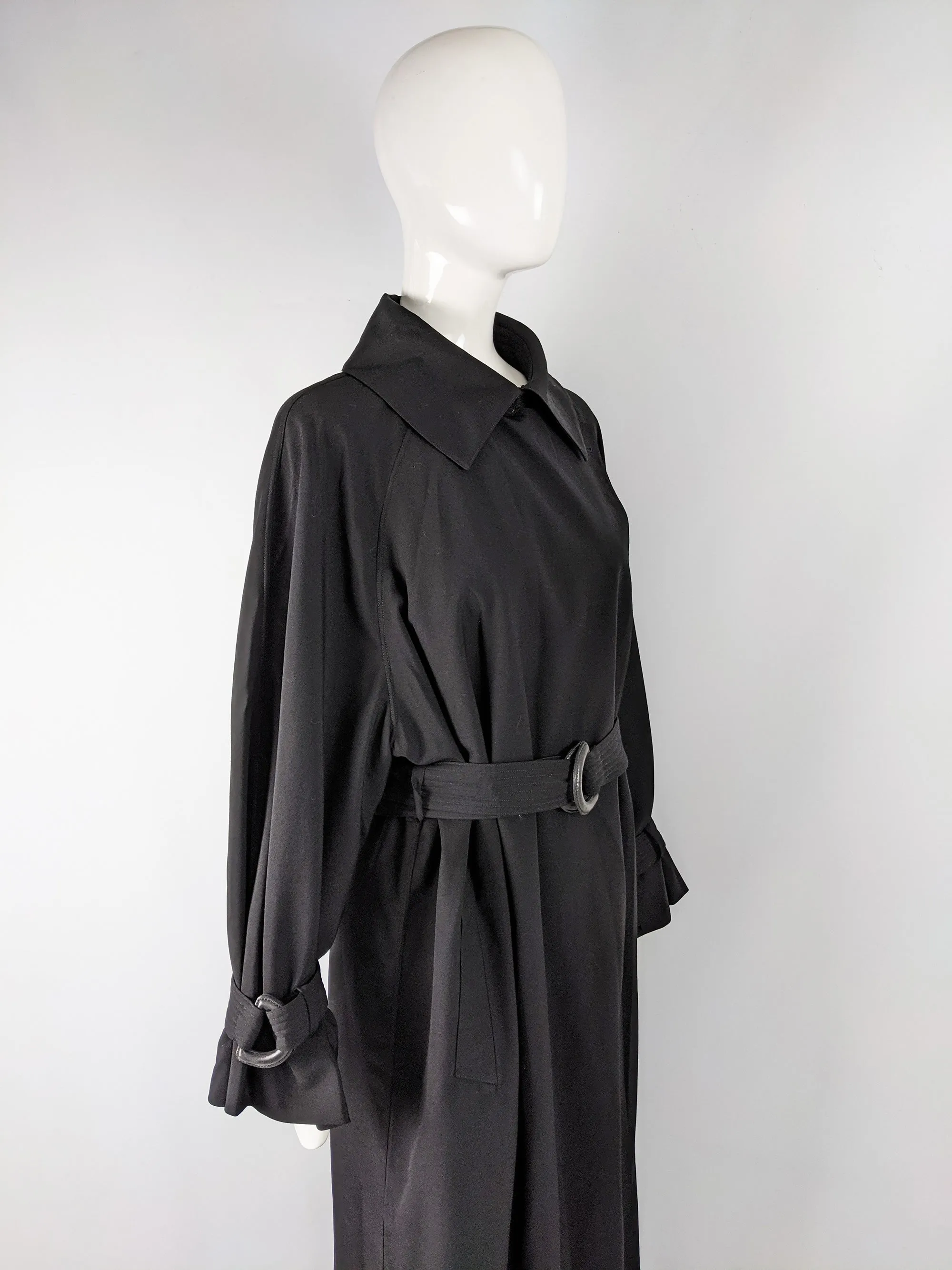 Vintage Womens Black Full-Length Trench Coat, 1980s