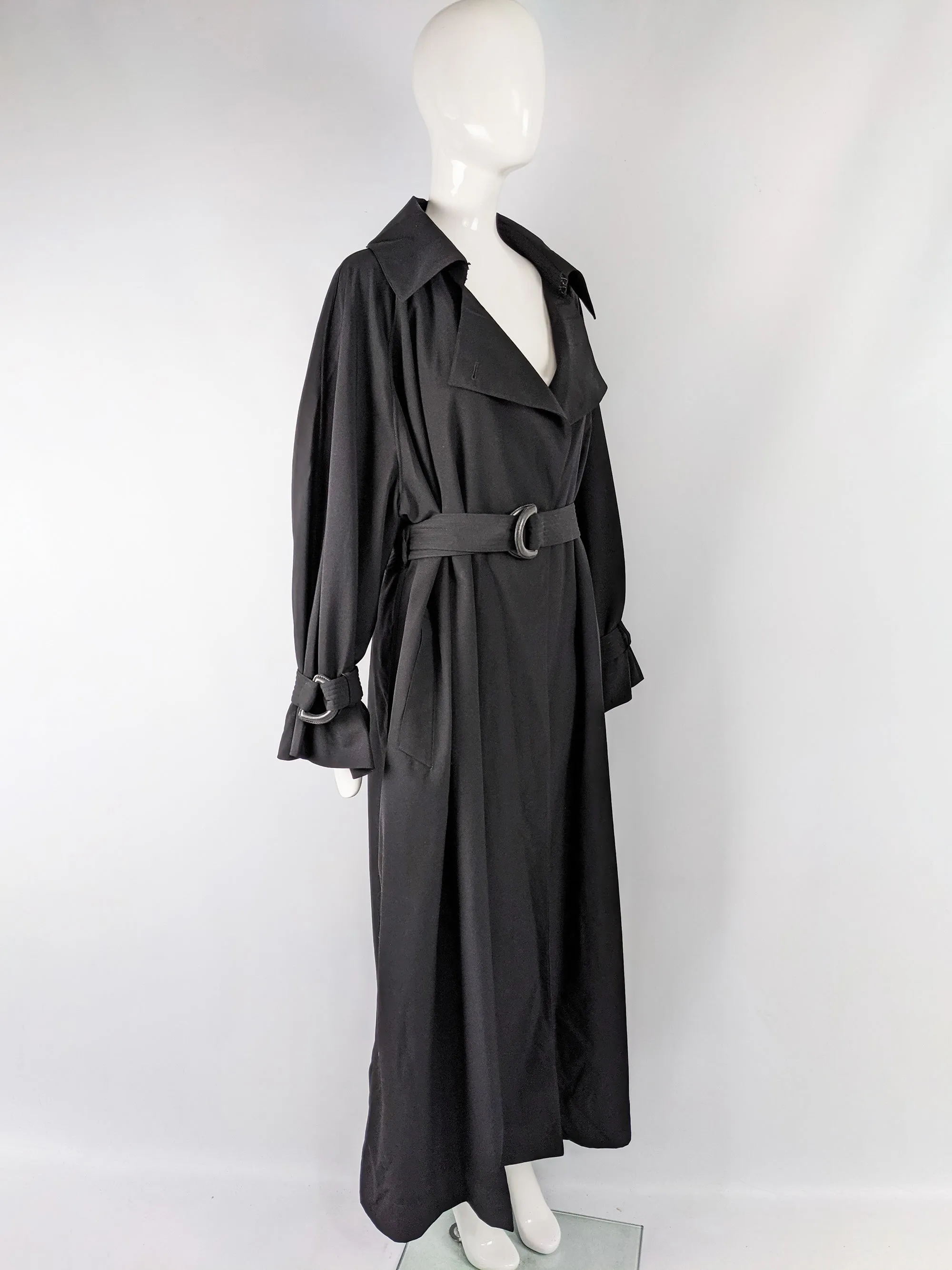 Vintage Womens Black Full-Length Trench Coat, 1980s