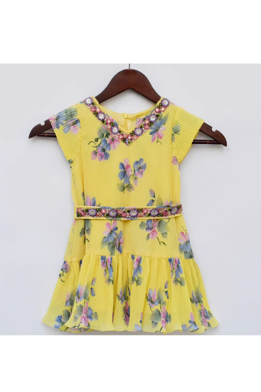 Yellow Floral Printed Georgette Dress